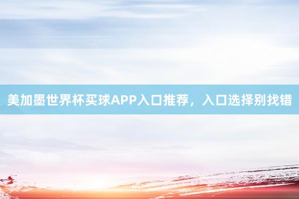 美加墨世界杯买球APP入口推荐，入口选择别找错