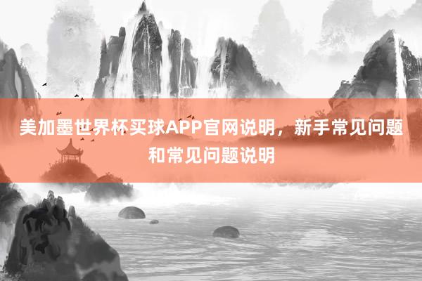 美加墨世界杯买球APP官网说明，新手常见问题和常见问题说明
